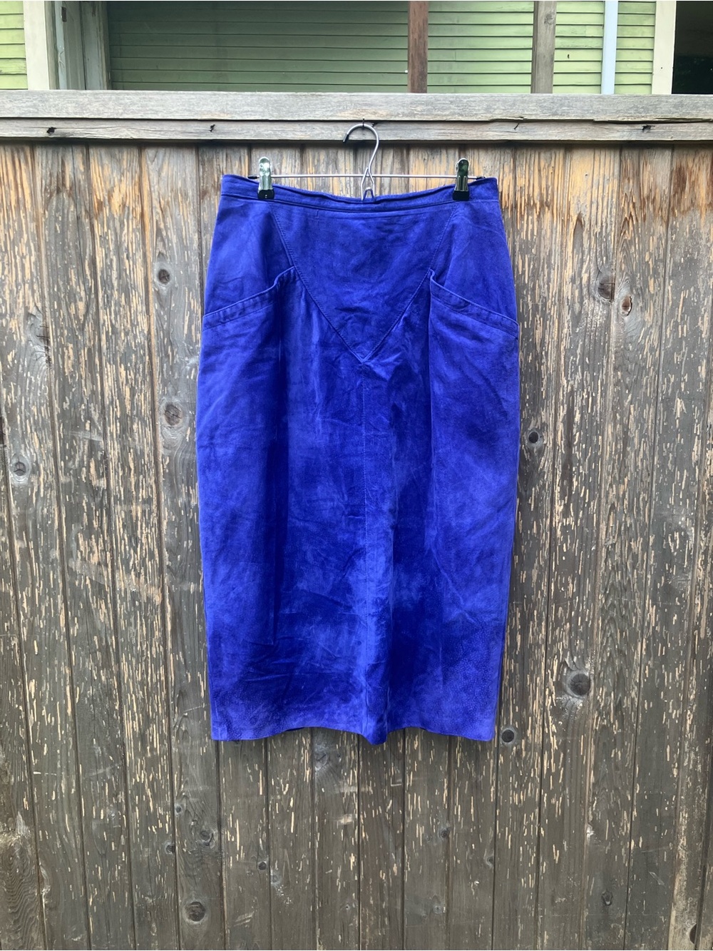 Purple suede pencil skirt